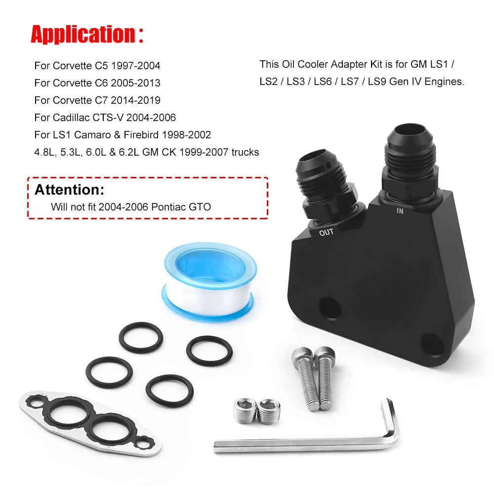 Adaptador enfriador aceite negro Chevrolet Corvette C5 C6 C7 LS1-LS7 - imagen 3