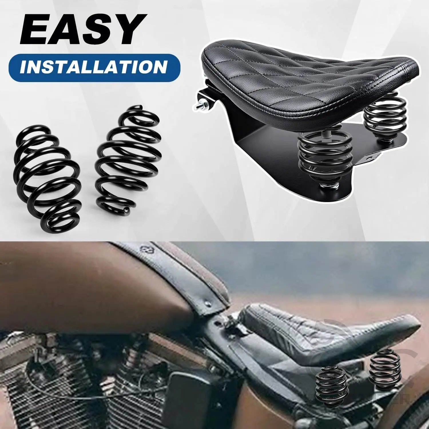 Resortes de asiento individual para motocicleta aptos para Harley Sportster Softail Dyna Fatboy Bobber Chopper personalizado negro - imagen 3