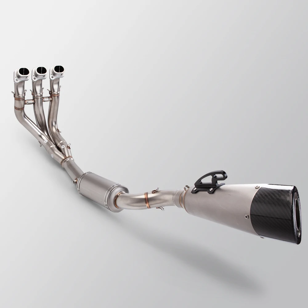 Para Triumph Trident Daytona 660, sistema completo de Escape para motocicleta, tubo delantero de Escape, conexión de silenciador de carbono de tres capas