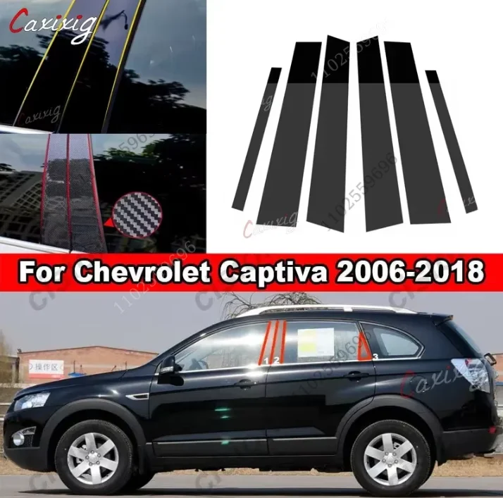 6x columna negra de fibra de carbono para puerta y ventana de coche, cubierta de poste de Pilar B C, pegatina embellecedora de PC para Chevrolet Captiva Holden Daewoo Winstorm