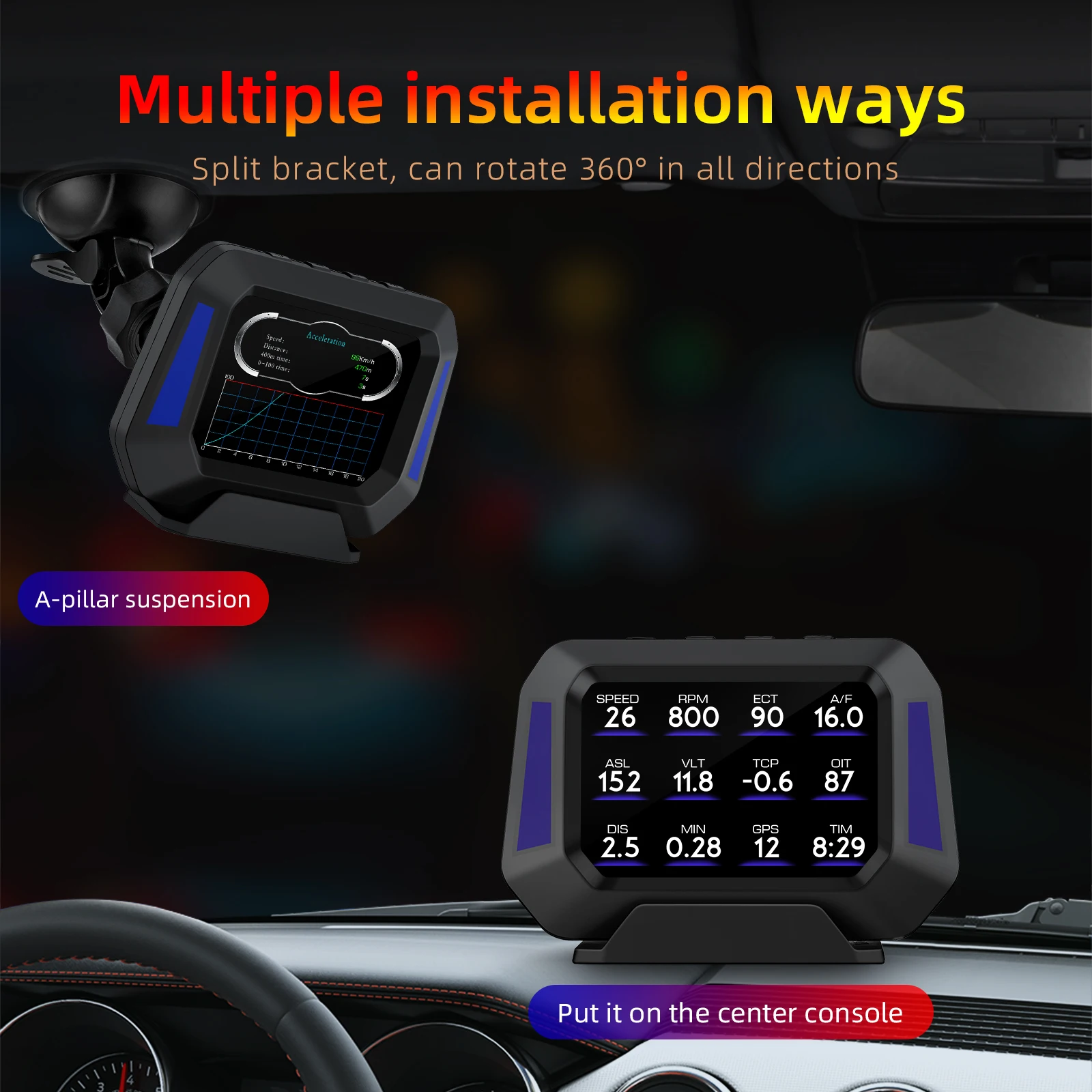Monitor HUD P21 velocímetro digital OBD2 GPS universal - imagen 4