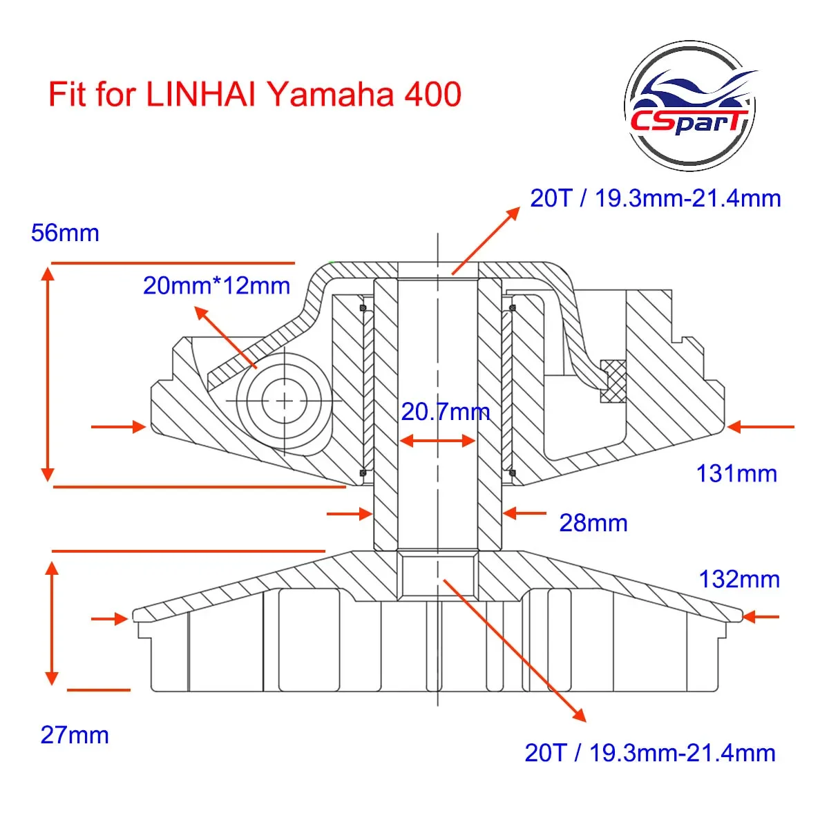 Ventilador del variador CVT Linhai 20T 132 mm para ATV 400 cc - imagen 3