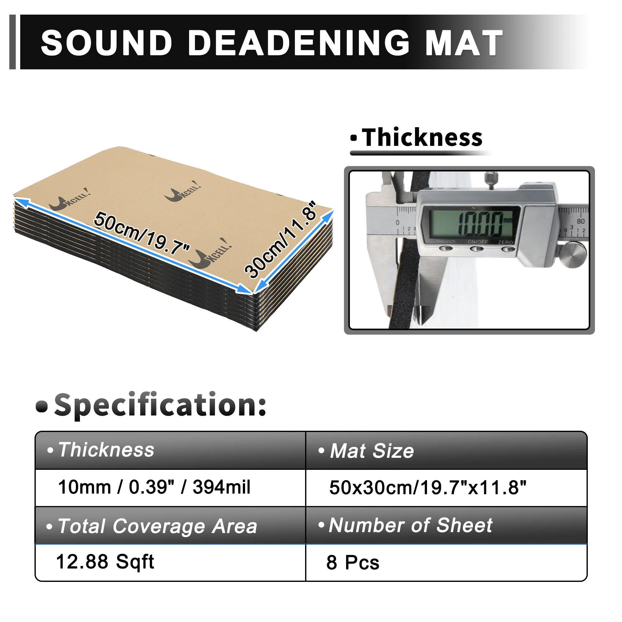 UXCELL 8 Uds aislamiento acústico de coche Universal 10mm estera insonorizante 50x30cm espuma acústica de insonorización automotriz para coche - imagen 2