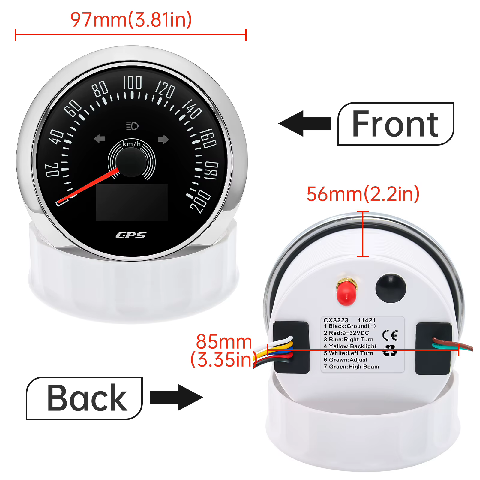 Velocímetro digital GPS 85 mm 0-160 mph con antena y retroiluminación LED para coche - imagen 4