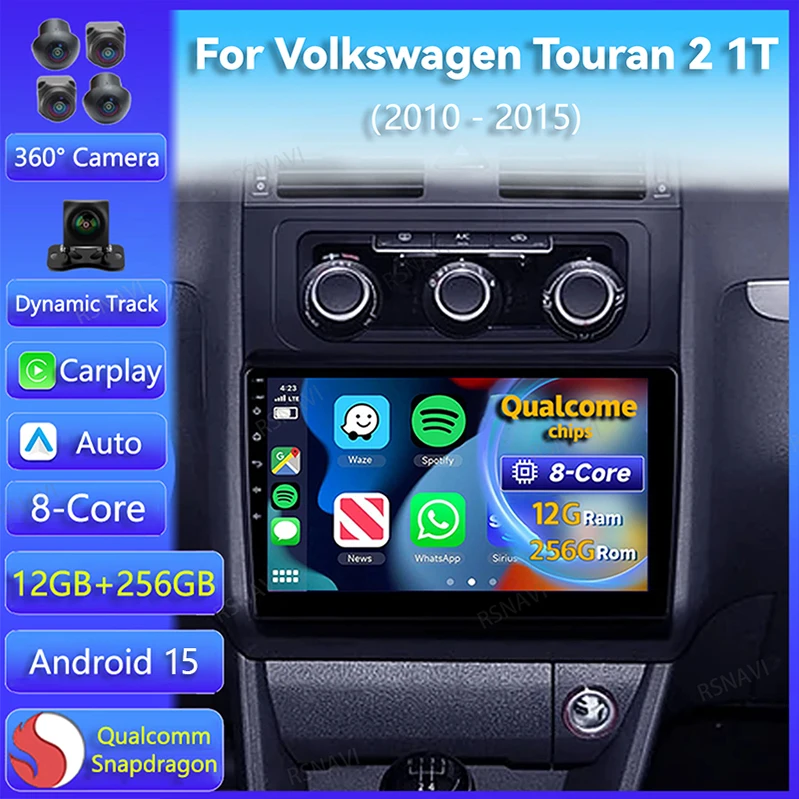 Radio 2DIN Android 15 con GPS para Volkswagen Touran 1T (2010-2015)