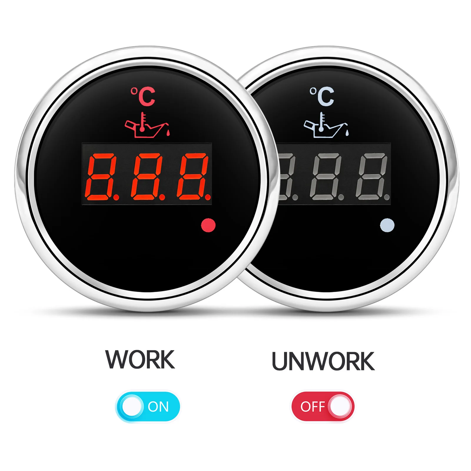 Reloj de temperatura de aceite 52 mm, 50-150 °C, luz roja y alarma - imagen 2