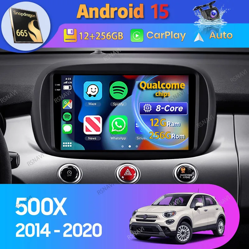 Radio multimedia Android 15 para Fiat 500X 2014-2020 con CarPlay