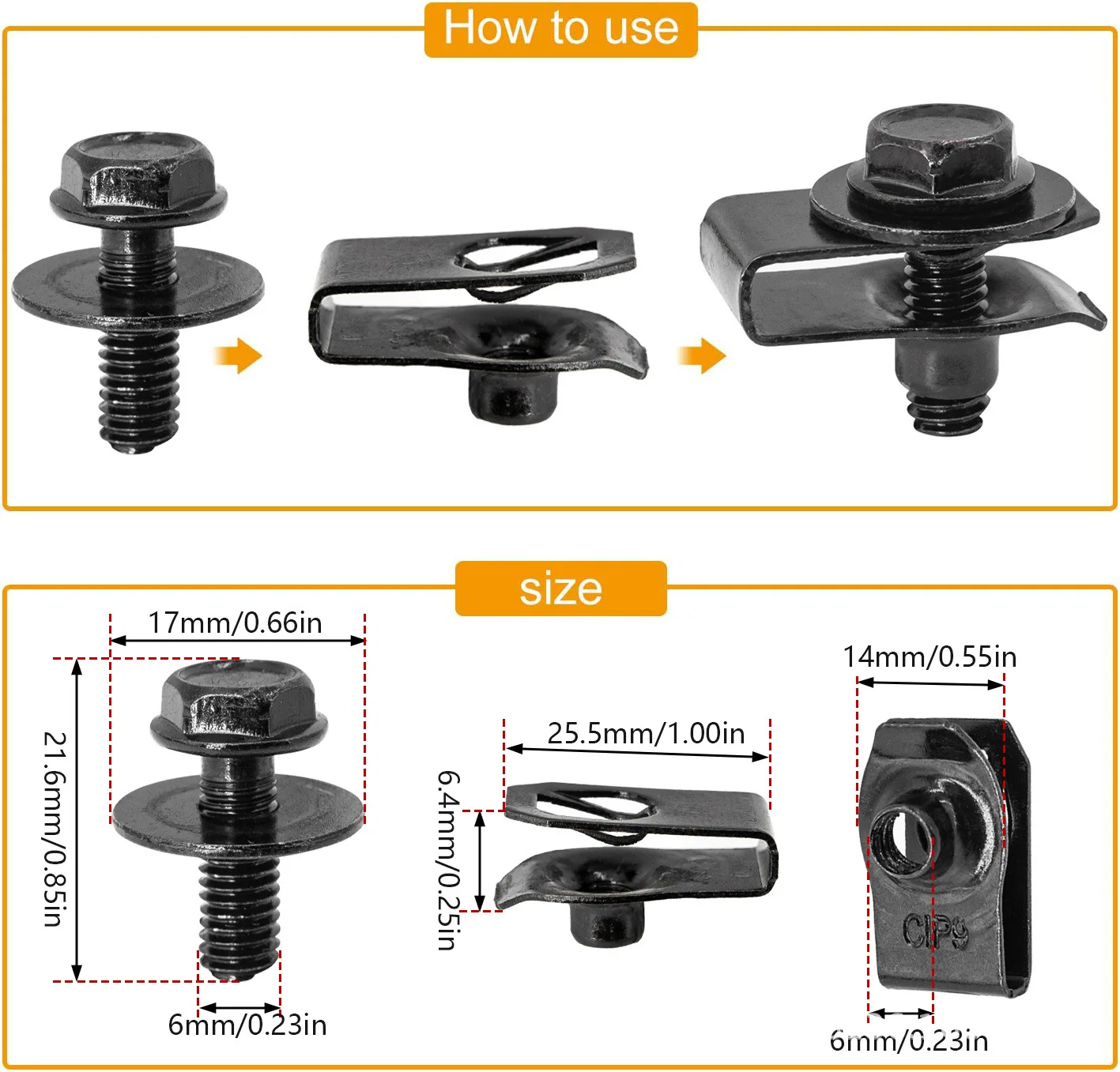 Pernos carrocería M6 con clips tuerca U para cubiertas y parachoques - imagen 2