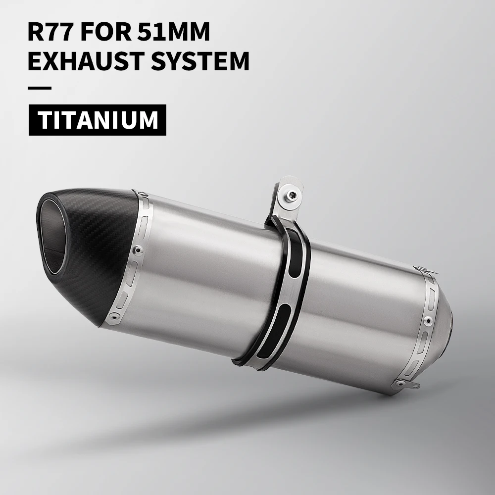Silenciador de escape R77 de titanio 51 mm universal para moto