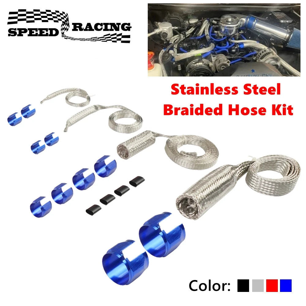 Kit mangueras trenzadas acero inoxidable universal para motor – aceite, combustible, vacío