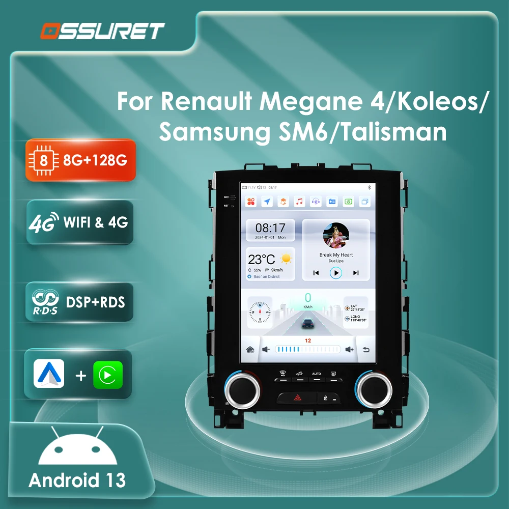 Autorradio Android 13 9,7 Renault Koleos Megane 4 Talisman Carplay 4G
