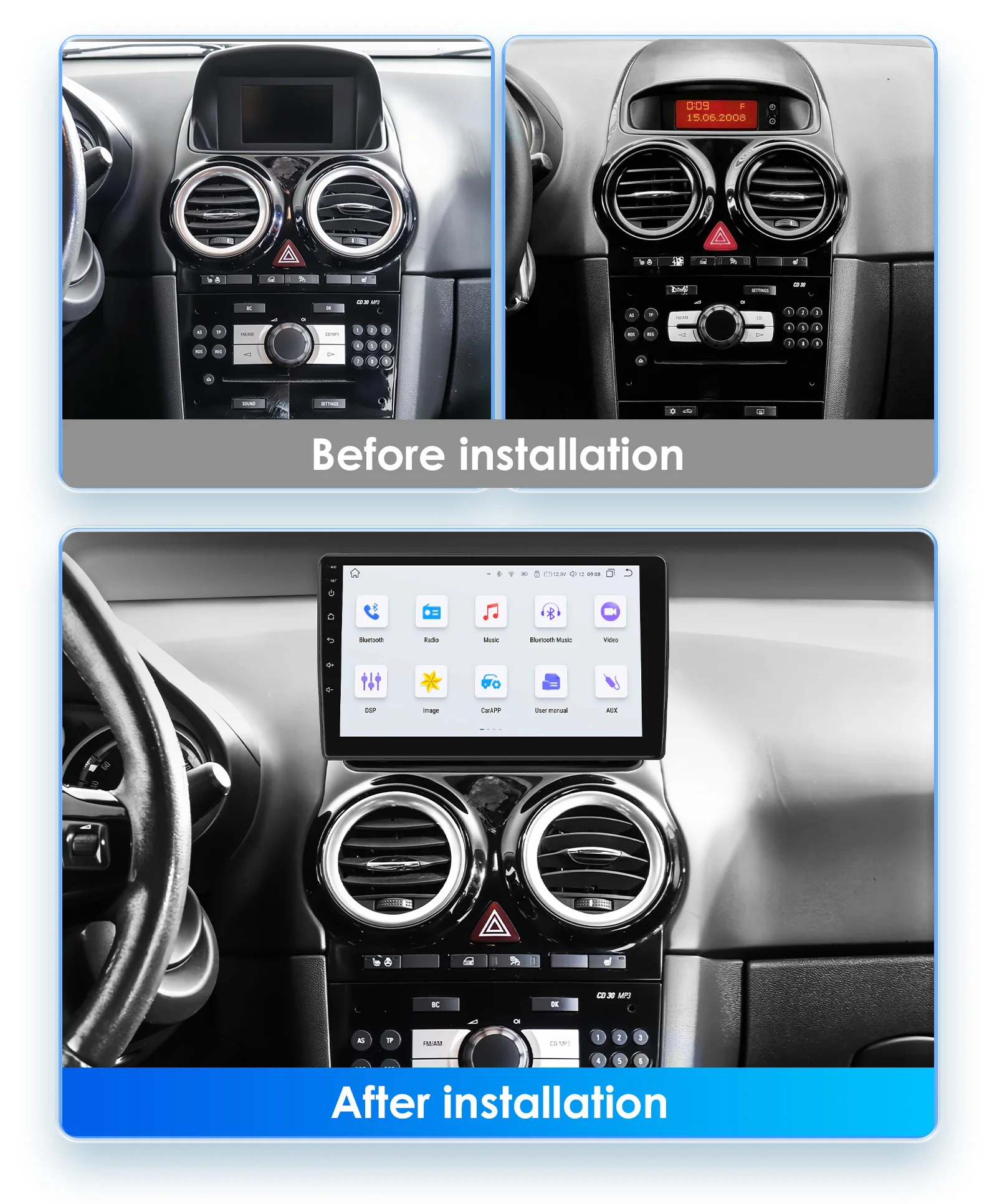 Autorradio 2DIN Android con CarPlay inalámbrico Opel Corsa D 2007-2012 - imagen 2