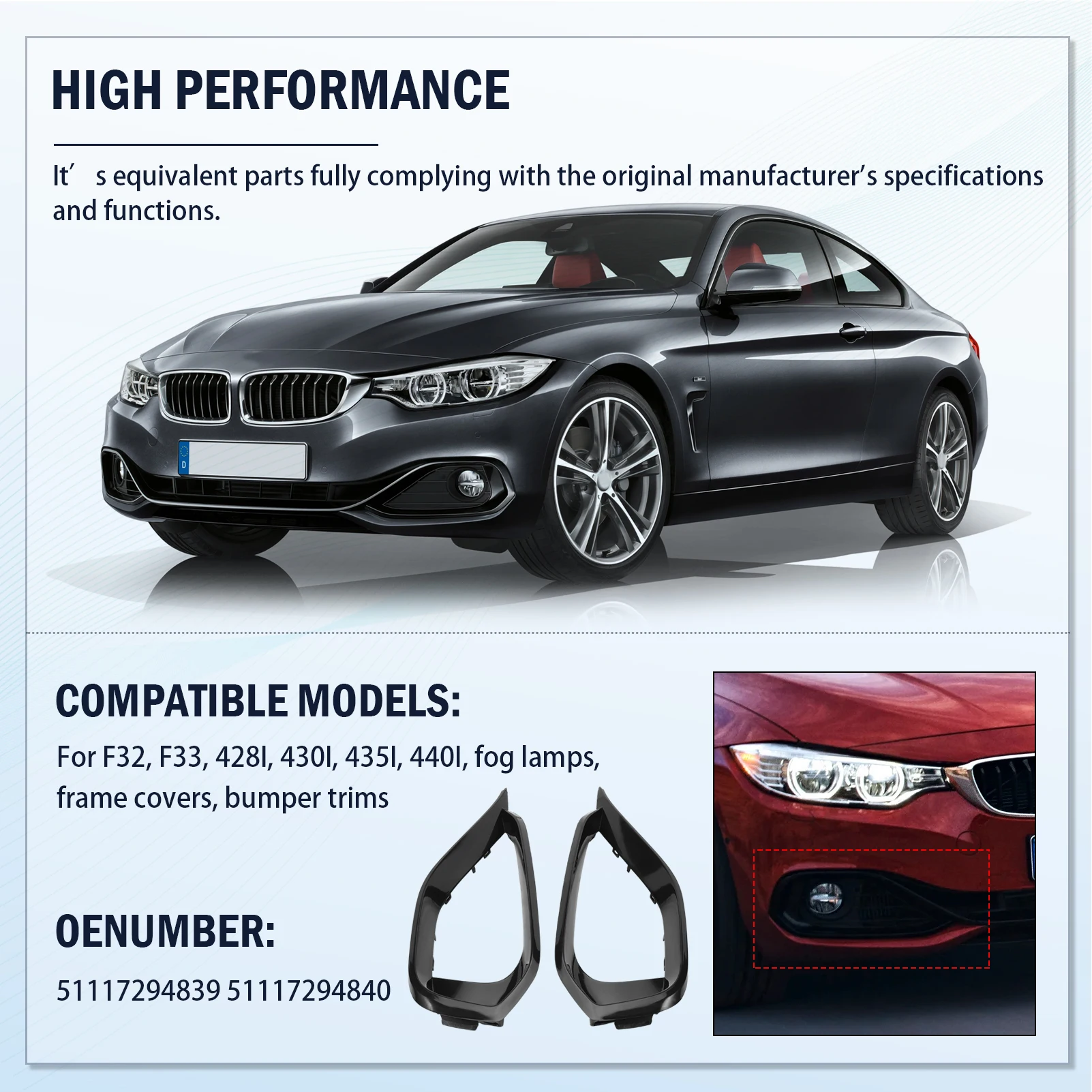 51117294839 2 uds cubierta embellecedora de luz antiniebla delantera para 428i/435i 2014-2016, 430i/440i 2017-2018, M4 2015-2017 51117294840 - imagen 3