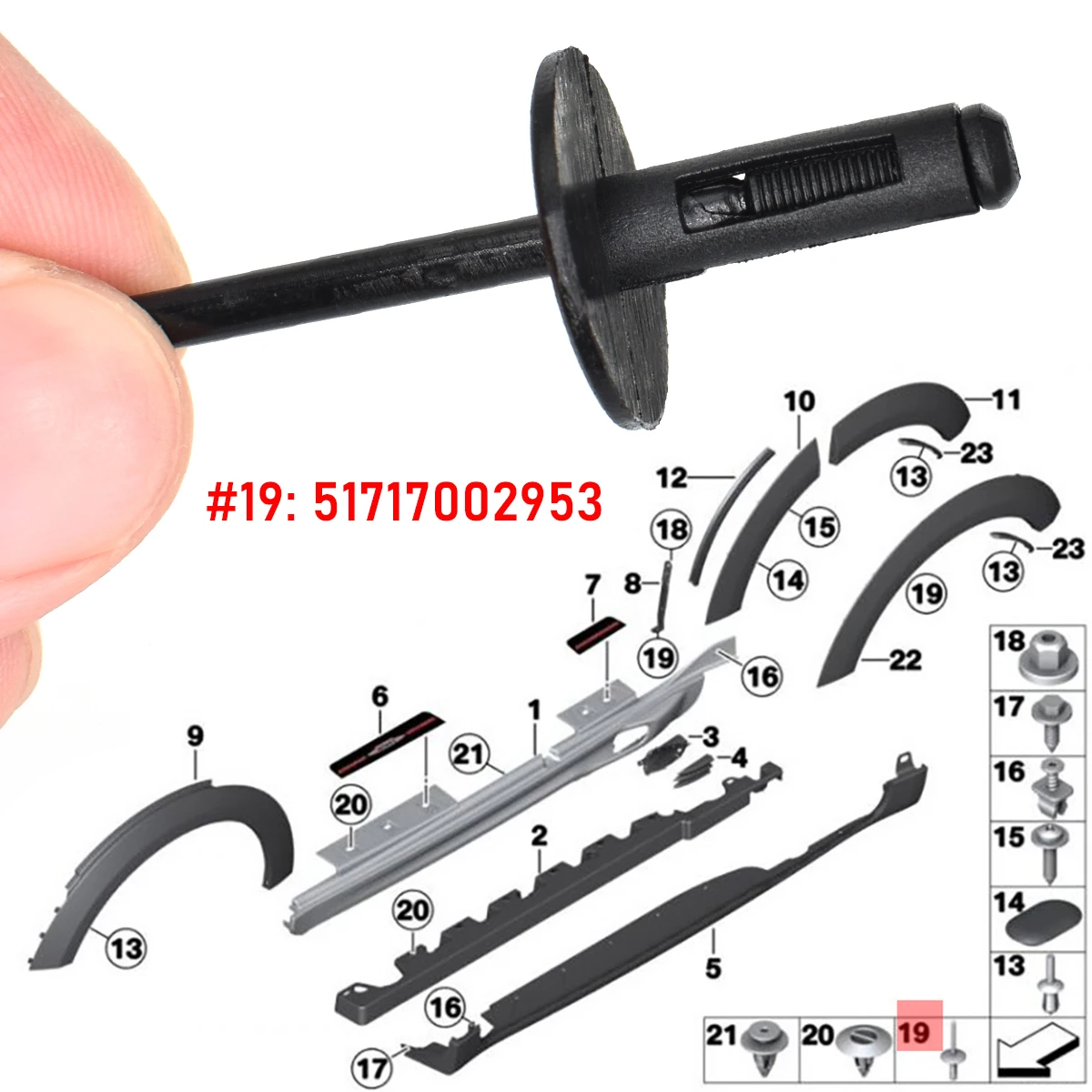 Remaches ciegos de plástico para BMW X1, X3 y X5 arco rueda - imagen 3