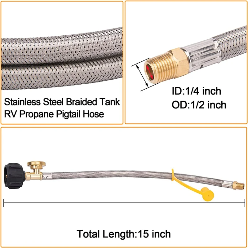 AB56-2 Manguera de Propano para RV, 15 pulgadas, inox, conexión rápida - imagen 2