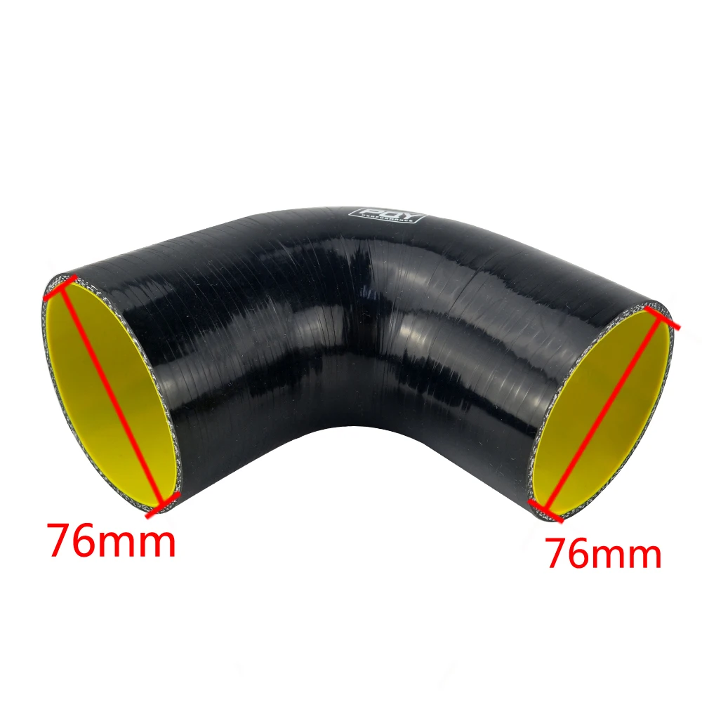 Codo de manguera de silicona 90° PQY 76 mm para turbo, azul y amarillo - imagen 2