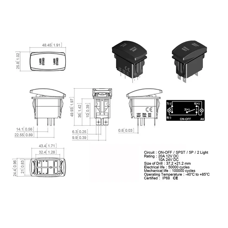 Interruptor basculante para limpiaparabrisas LED azul, 12 V 20 A - imagen 3