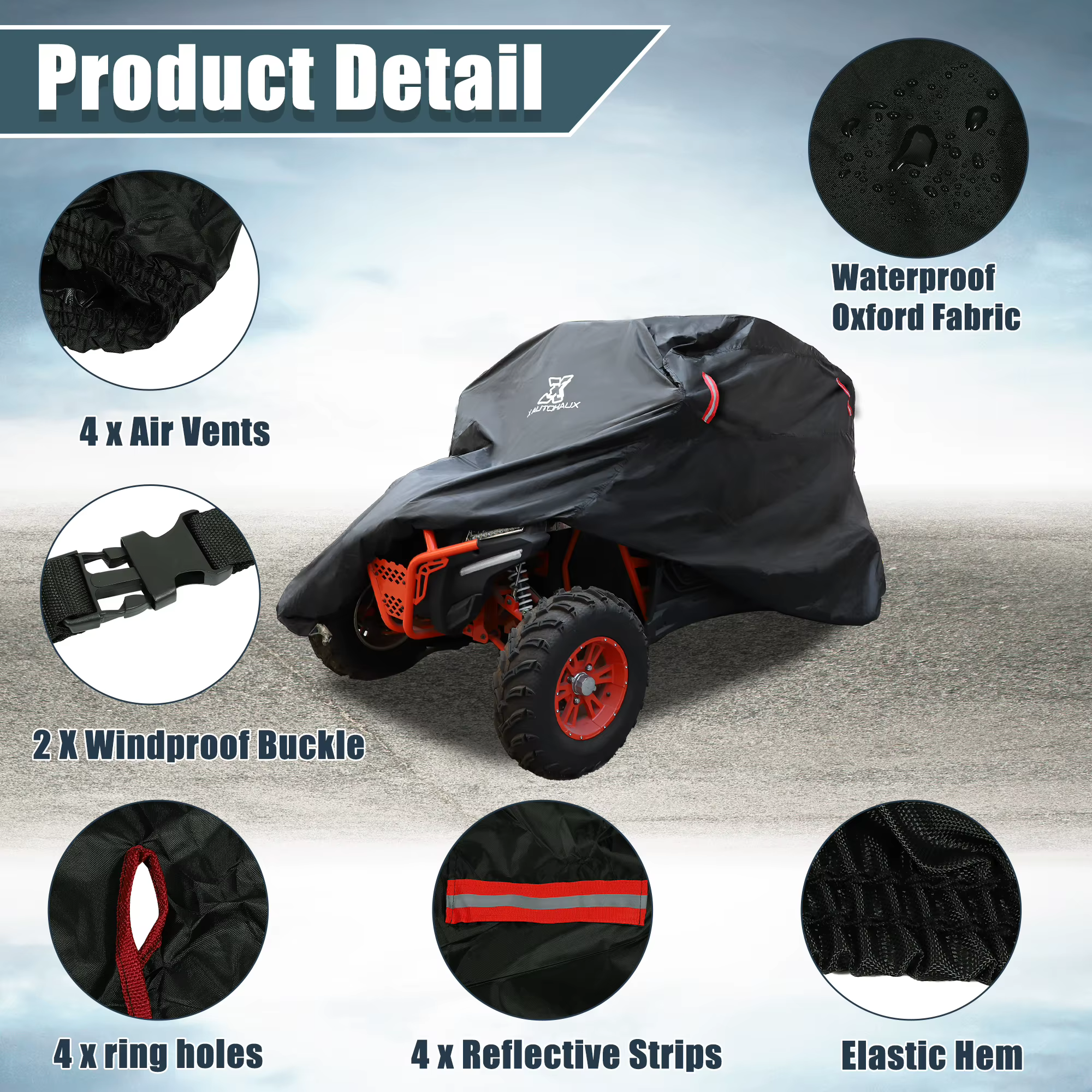 X Autohaux Cubierta UTV Impermeable 210D Oxford para Polaris Yamaha - imagen 2