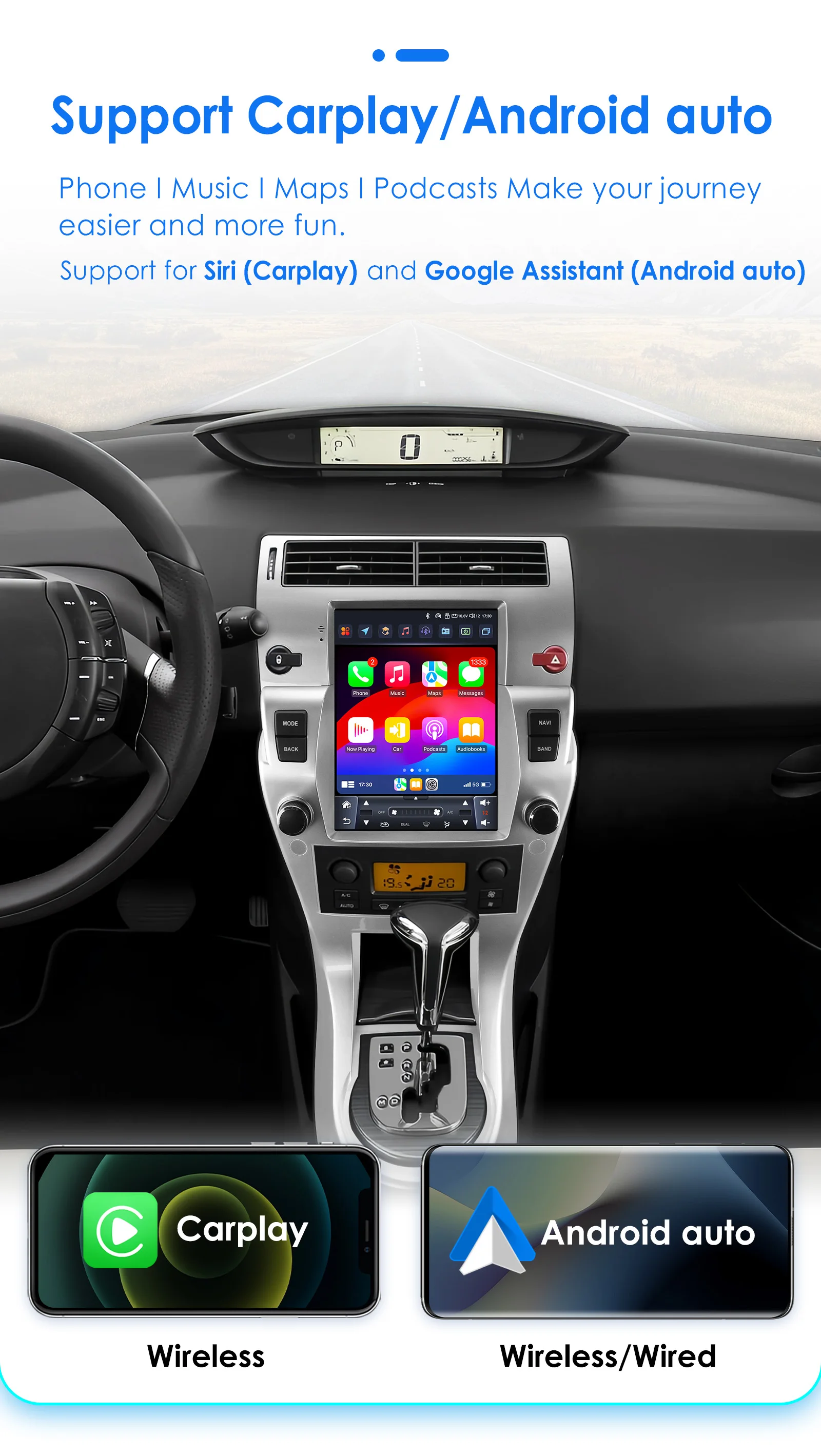 Radio multimedia vertical Android 13 con CarPlay para Citroën C4 - imagen 4