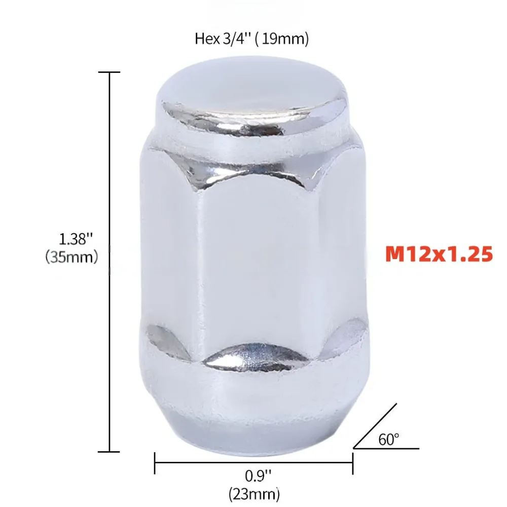 1 tuercas de rueda M12x1,25 | Hex 19 mm | Espesor 35 mm | Cromo - imagen 2