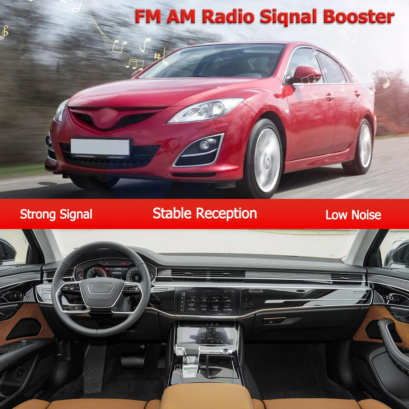 Amplificador FM universal 12V con antena antiinterferencias para coche - imagen 2