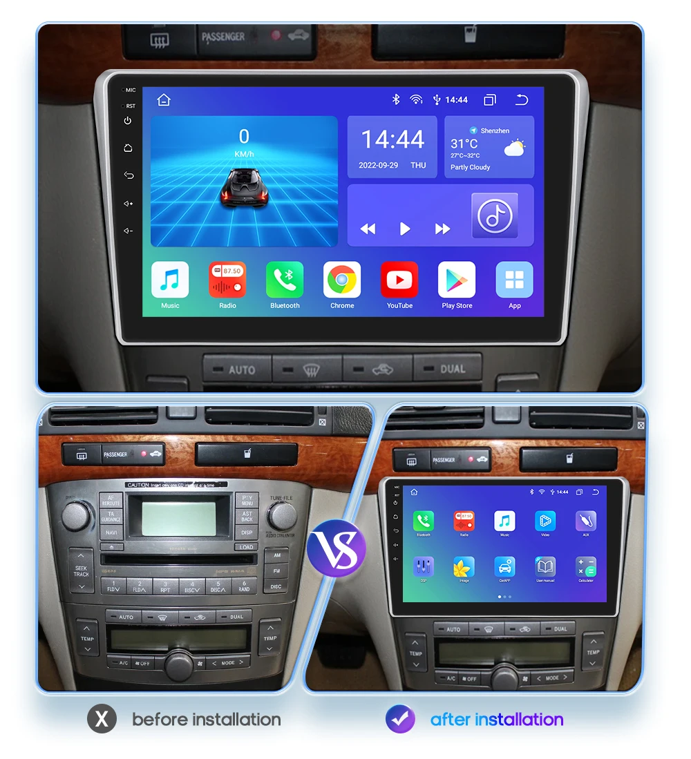 Radio Android 13 Hizpo 2 DIN con CarPlay y GPS – Toyota Avensis T25 - imagen 3