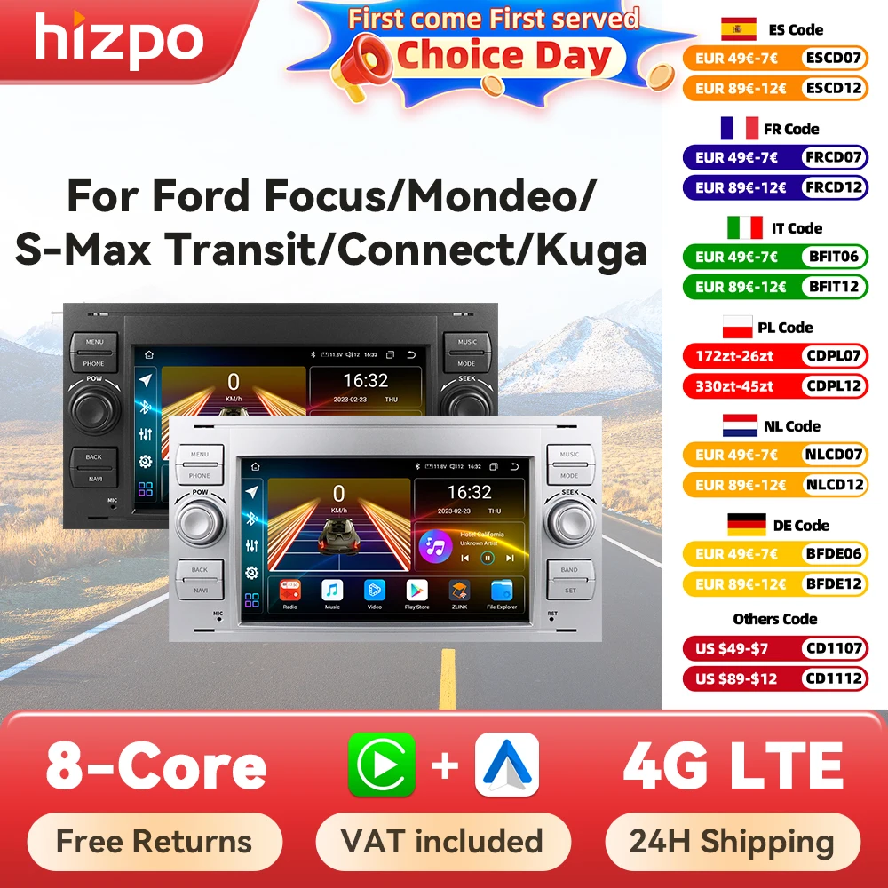 Autoradio GPS 2Din Hizpo con CarPlay para Ford Focus Fiesta Mondeo