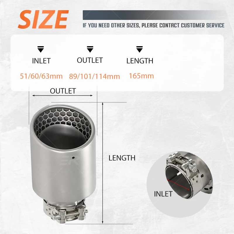 Puntas de escape de acero inoxidable mate, modificación para salida de 101mm, accesorios universales para coches, boquillas de punta trasera de tubo silenciador mejorado, 1 ud. - imagen 3