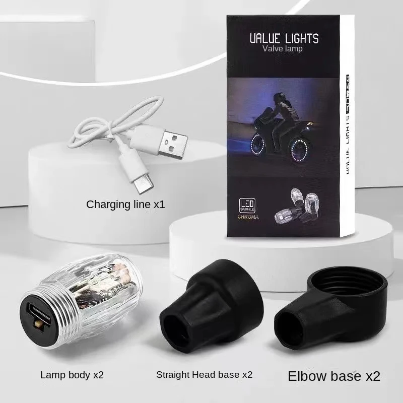 Luz LED rueda moto recargable USB con tapa válvula neumática - imagen 3