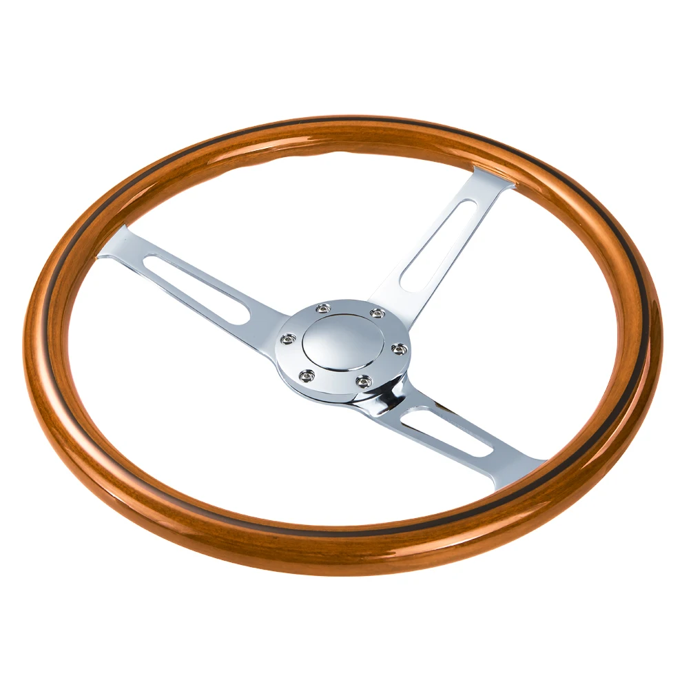 Volante Racing Madera 380mm Centro Cromado – Estilo Vintage - imagen 5