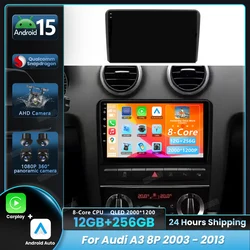 Radio Android 15 2DIN con CarPlay y GPS para Audi A3 8P