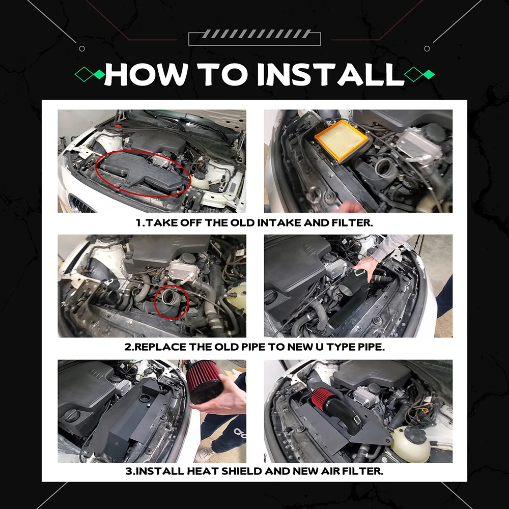Kit de admisión de aire frío para BMW con filtro y protector térmico - imagen 5