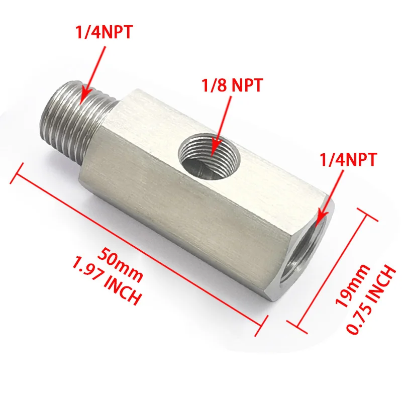Adaptador en T para sensor de presión de combustible con toma lateral
