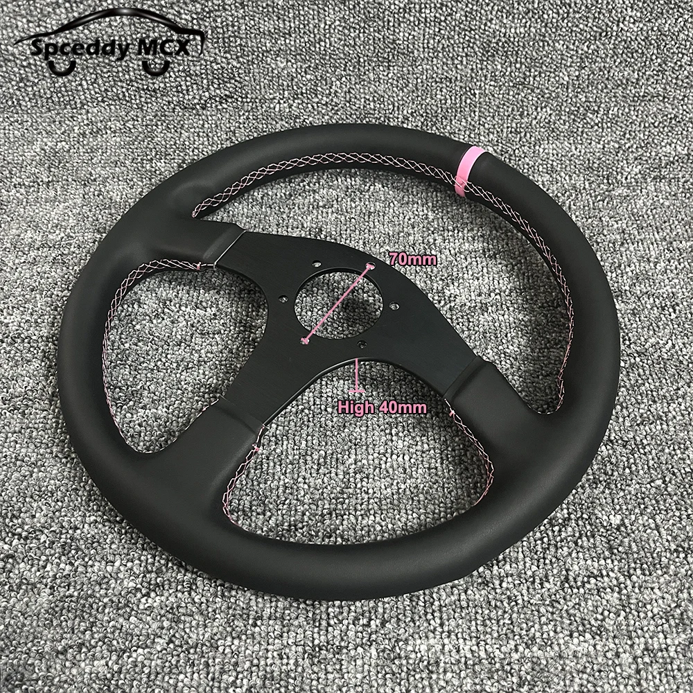 Volante de carreras JDM de cuero universal 350 mm rosa - imagen 5