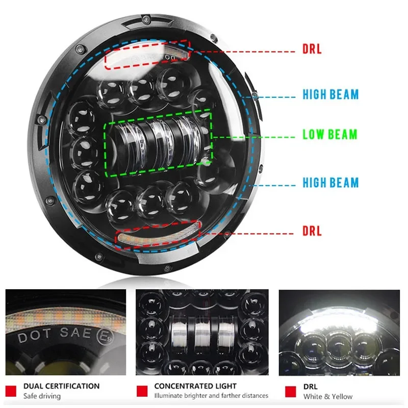 Faro LED todoterreno de 7 pulgadas para moto, resistente al agua - imagen 4