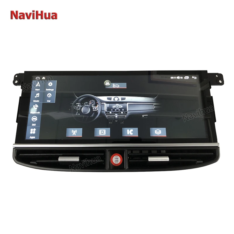 Vista frontal del equipo stereo con diseño Tesla-style