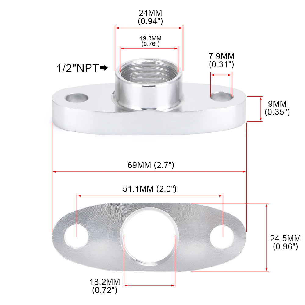 PQY Brida de retorno de aceite de aluminio para turbo T3/T4, 1/2 NPT - imagen 5