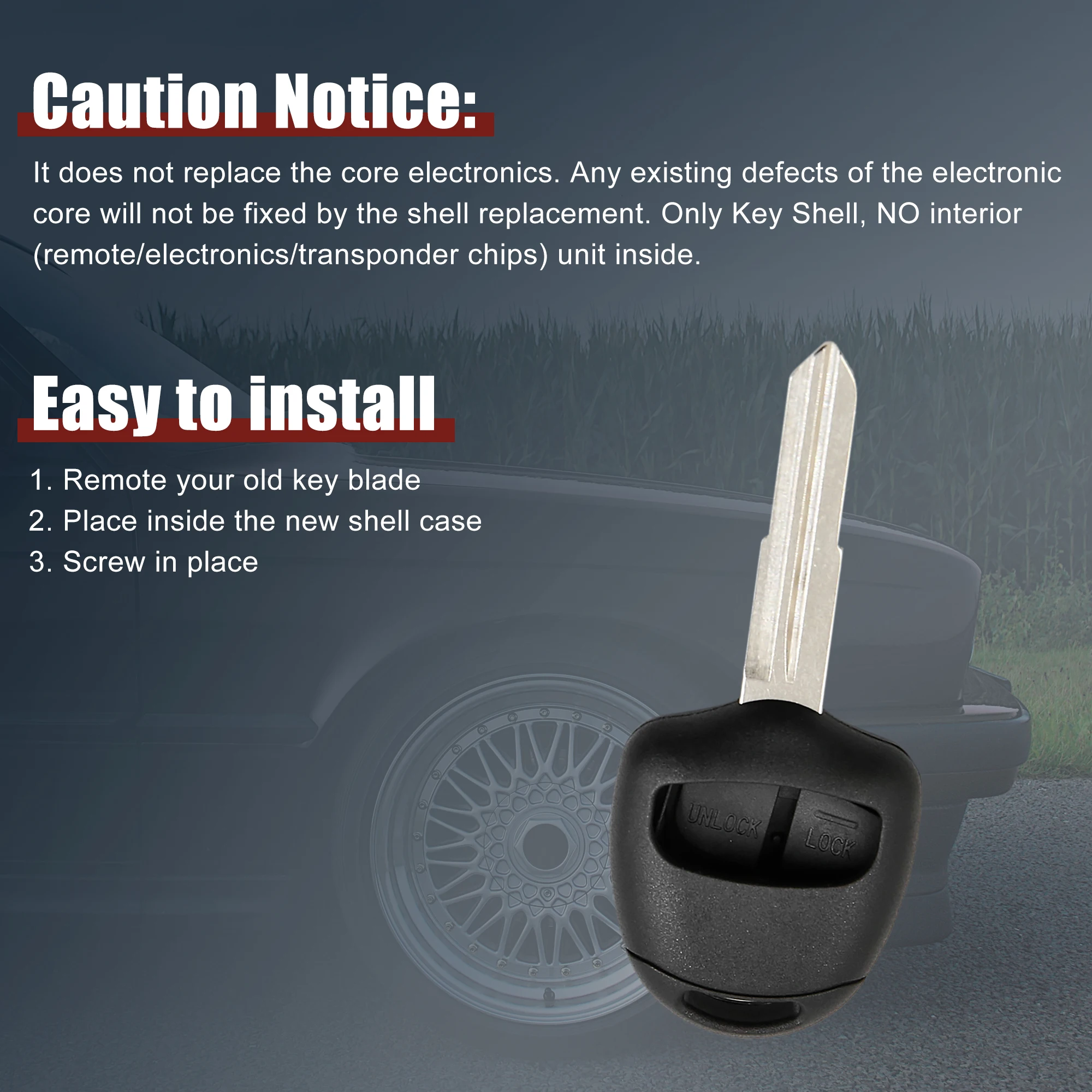 X AUTOHAUX Reemplazo de carcasa remota de llave sin cortar de 2 botones para Mitsubishi Galant L200 Outlander Lancer Colt Shogun - imagen 5