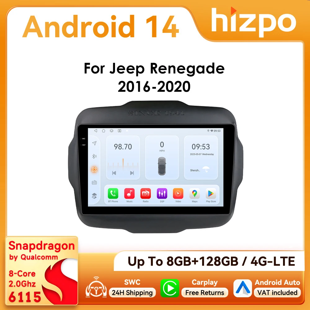 Autoradio 2 DIN Hizpo Android 14 para Jeep Renegade 2016-2020