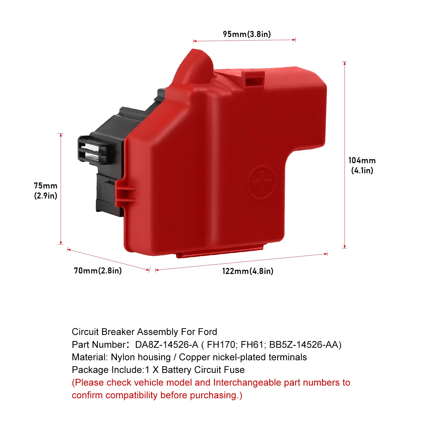 Disyuntor de batería de coche, extremo de Terminal de Cable de batería OEM DA8Z-14526-A BB5Z-14526-AA para Ford Taurus Explorer 3.5L V6 2011-2019 - imagen 2