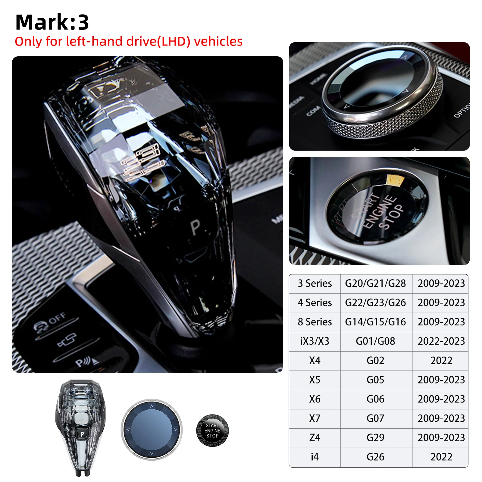 Perilla cristal palanca cambios BMW Serie 3 4 5 X4 X5 X6 X7 - Accesorio interior - imagen 2