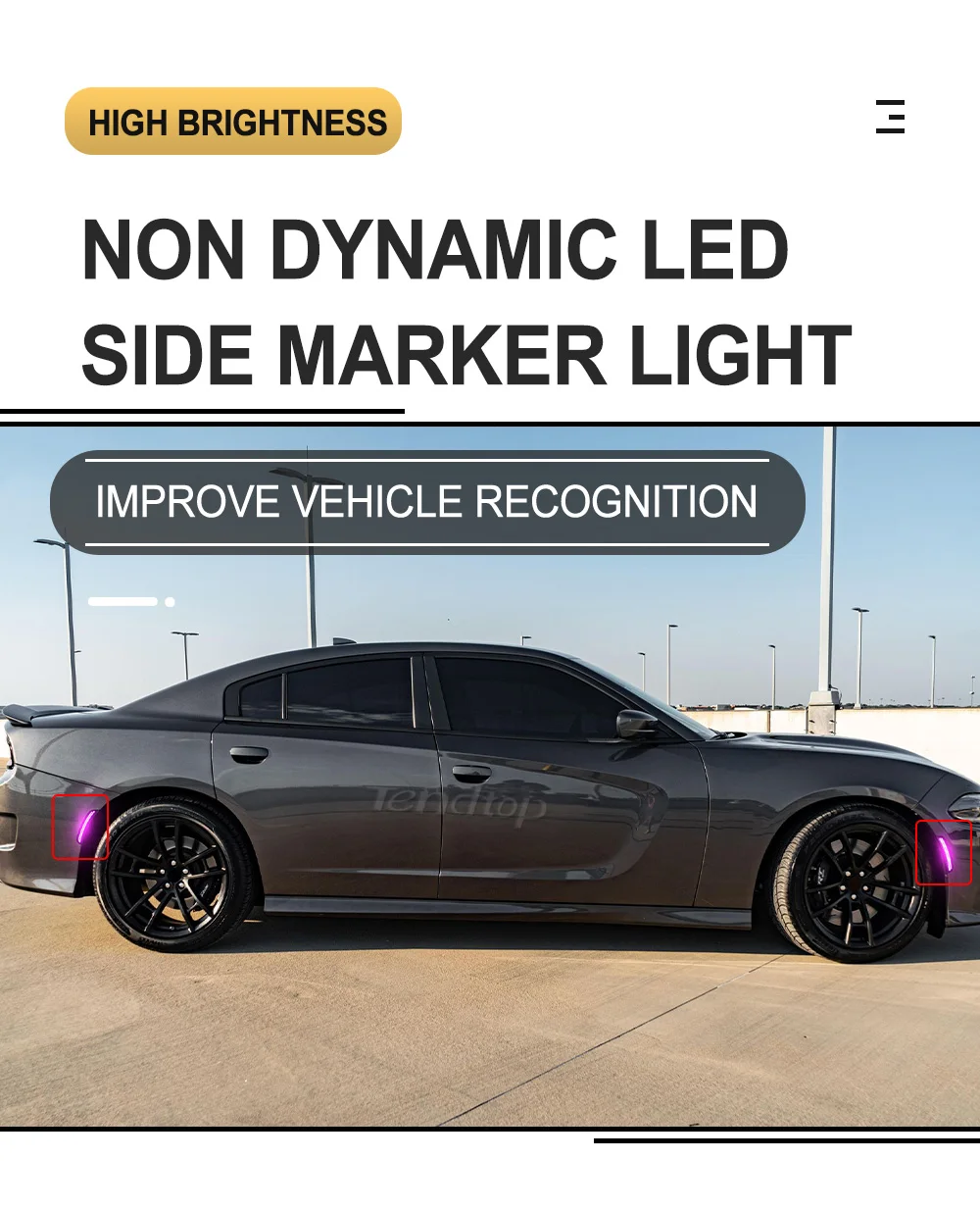 Indicadores LED laterales rosa púrpura en Dodge Charger