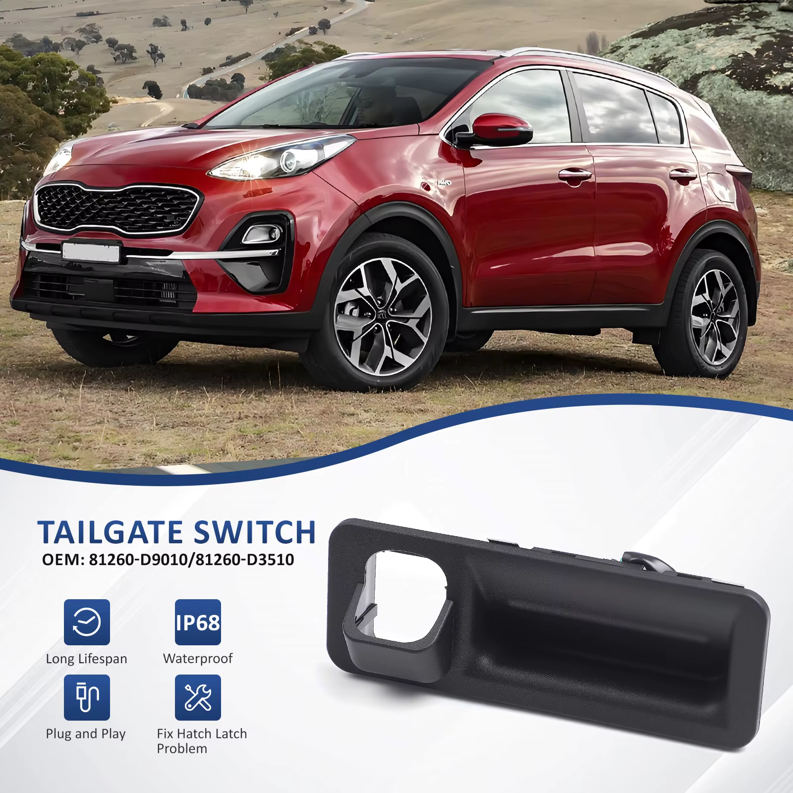 1 unidad de cerradura de tapa de maletero de interruptor de puerta trasera exterior de coche 81260D9010 para Sportage 2017-2019 manija de cerradura de tapa de maletero exterior para Kia - imagen 5