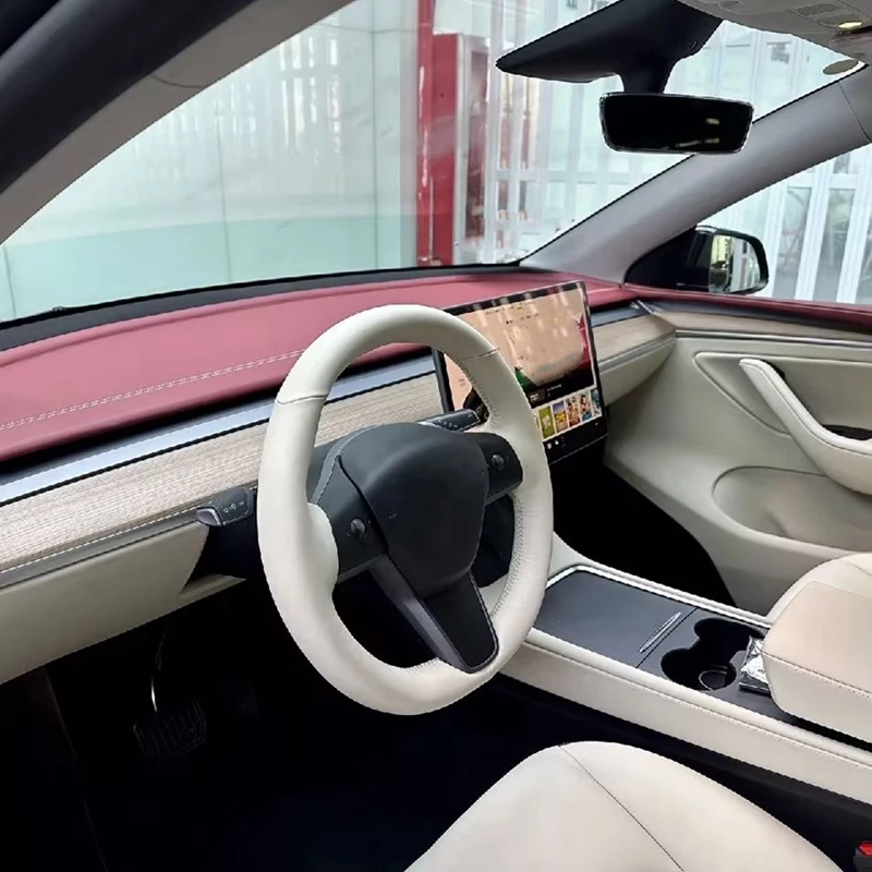 Funda de volante blanca cosida a mano para Tesla Model 3/X/Y/S - imagen 3