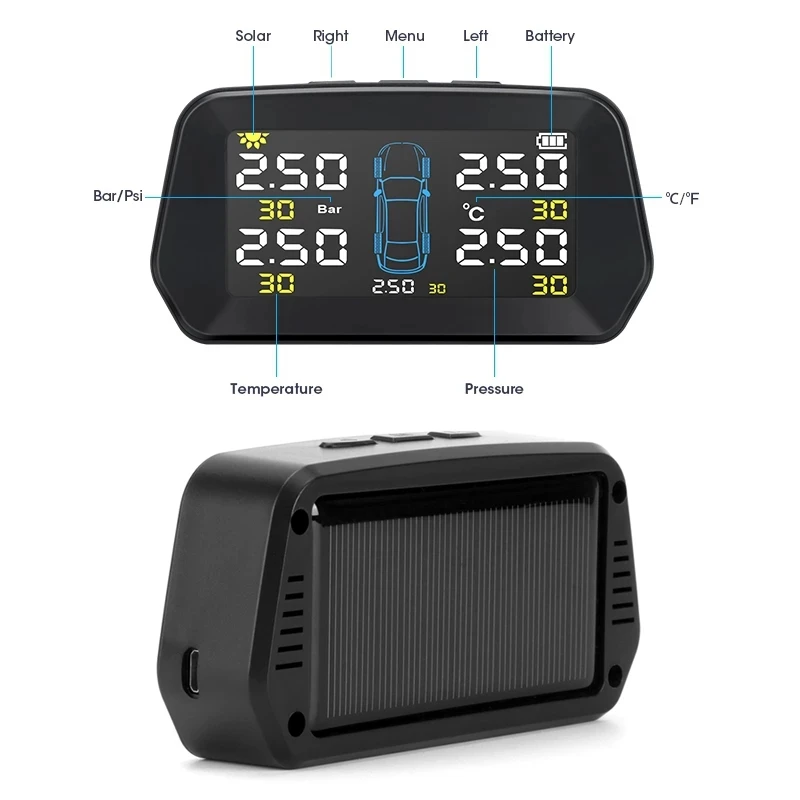 Monitor presión neumáticos TPMS con sensor solar externo y alarma - imagen 3