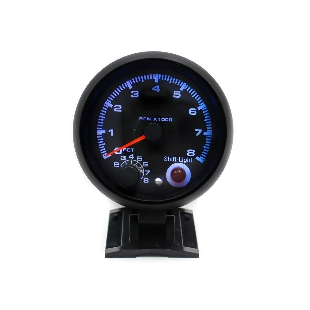 Tacómetro para coche de 80 mm con esfera negra y números blancos