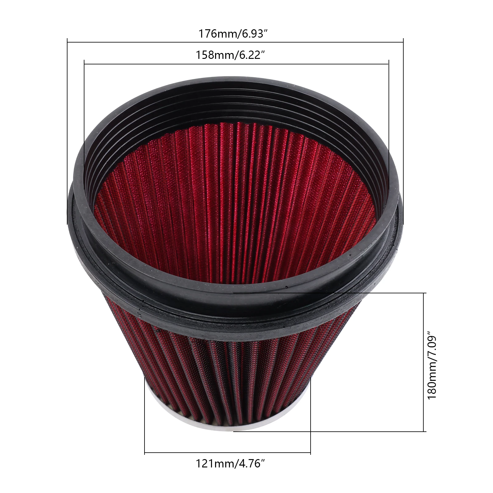 Filtro de aire cónico lavable con abrazadera, rojo, 6 pulgadas - imagen 2