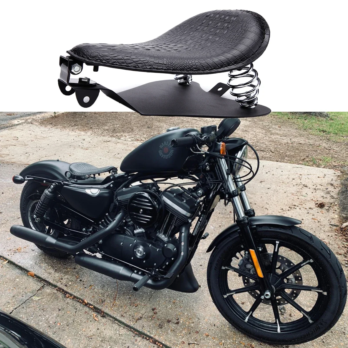 Cojín asiento moto Harley Sportster soporte resorte cuero PU - imagen 2
