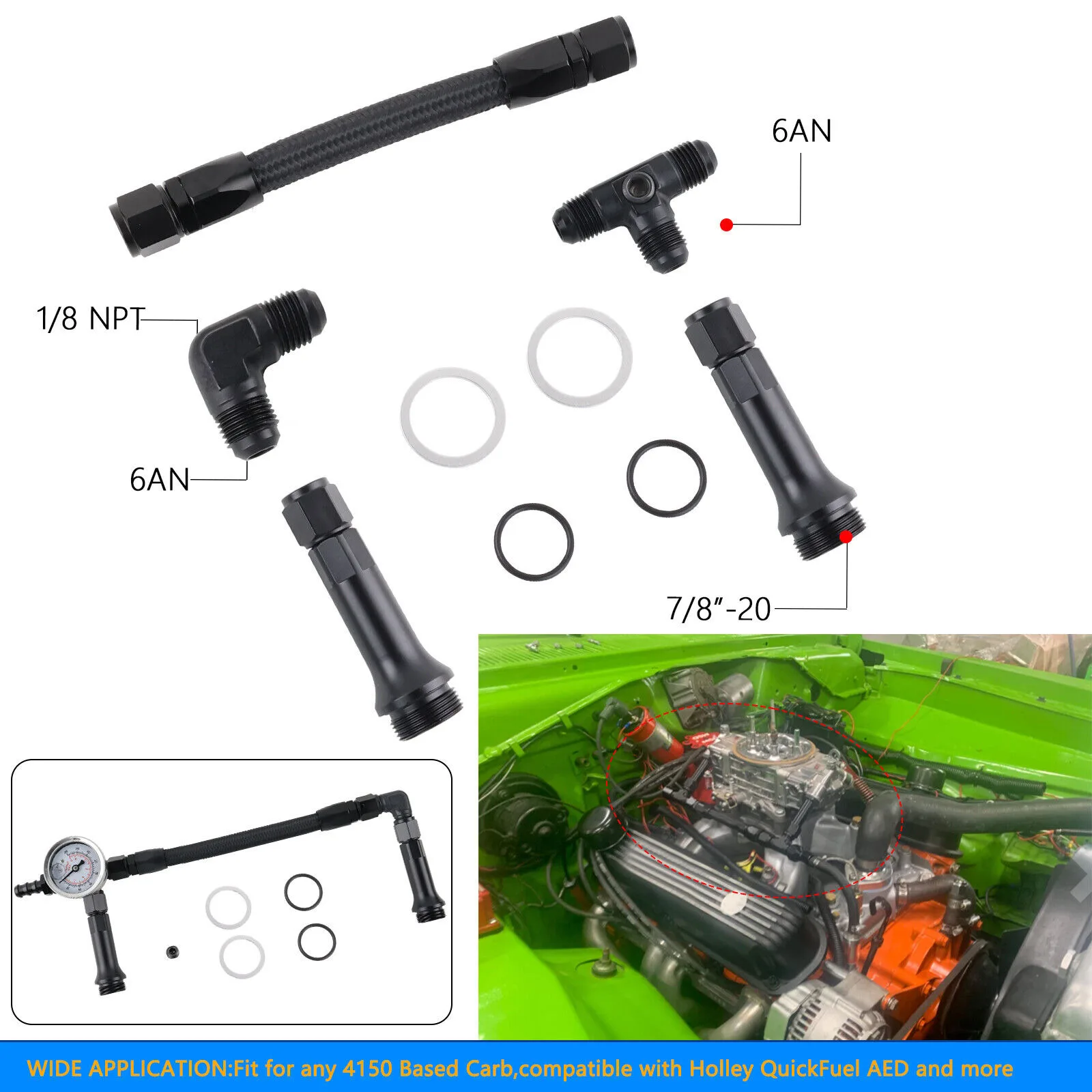 Kit de línea de combustible trenzada AN6 para carburador Holley 4150