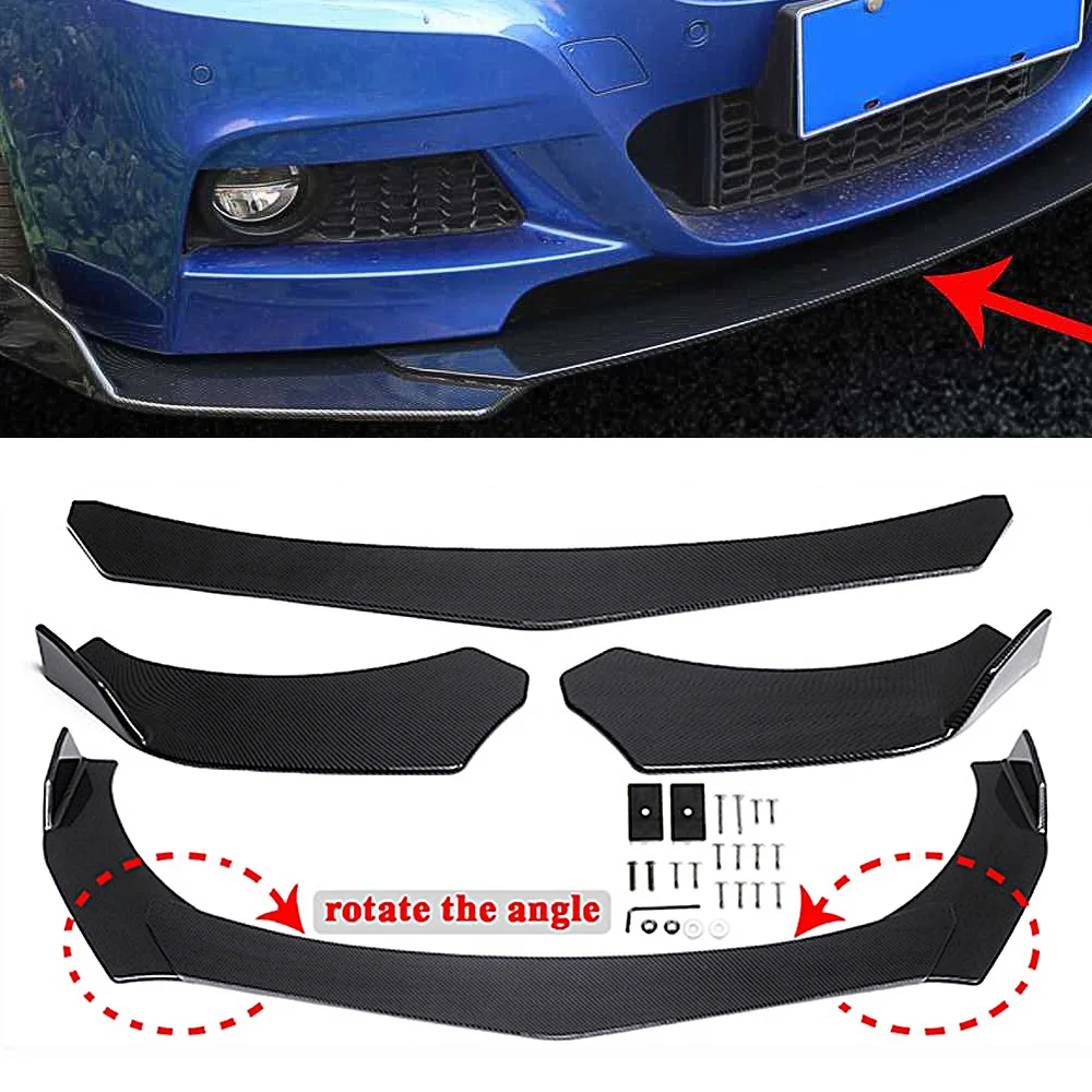 3 uds alerón Universal para coche parachoques de barbilla Kit de carrocería de labio de parachoques delantero difusor divisor para Dodge Honda Subaru fibra de carbono negra - imagen 2